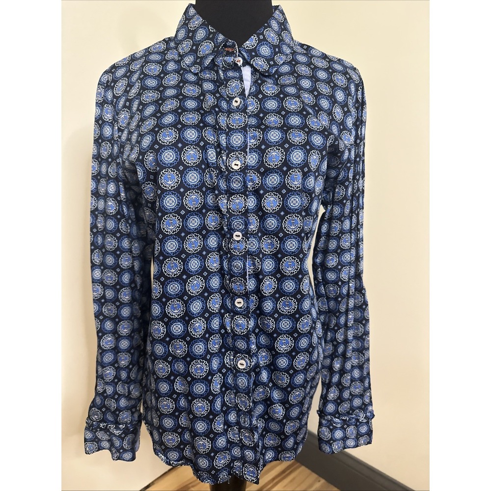 Tommy Hilfiger‎ Womens Nautical Anchor Button Up Shirt Blue Large Long Sleeve